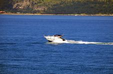 Speed-boat Over Blue Sea Royalty Free Stock Photo