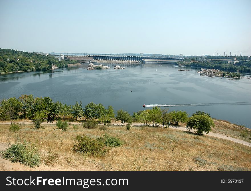 View of old hydroelectric power station in Zaporozhye. View of old hydroelectric power station in Zaporozhye