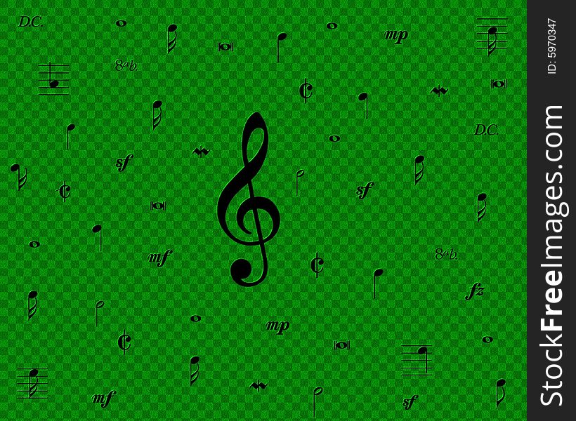 Abstract background with music notes in green