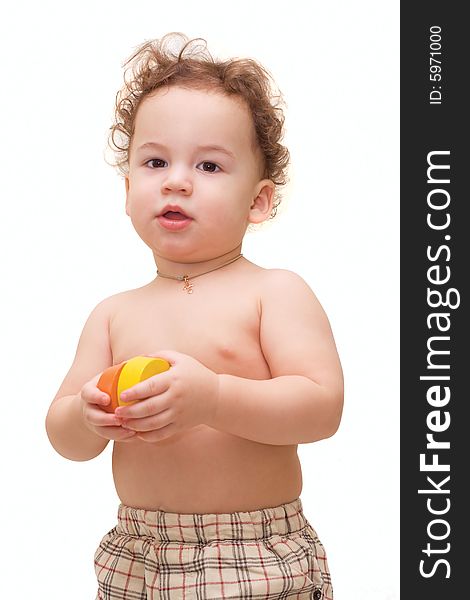 Small boy holding colorful toys in hand. Small boy holding colorful toys in hand