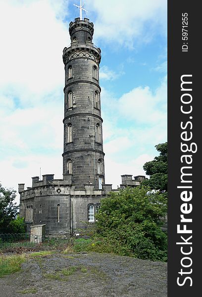 Nelson monument on calton hill in edinburgh