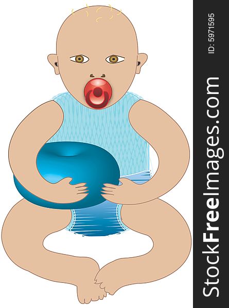 Illustration, toddler keep in hands toy