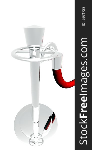 A silver stanchion with a red rope illustrated on a white background. A silver stanchion with a red rope illustrated on a white background.