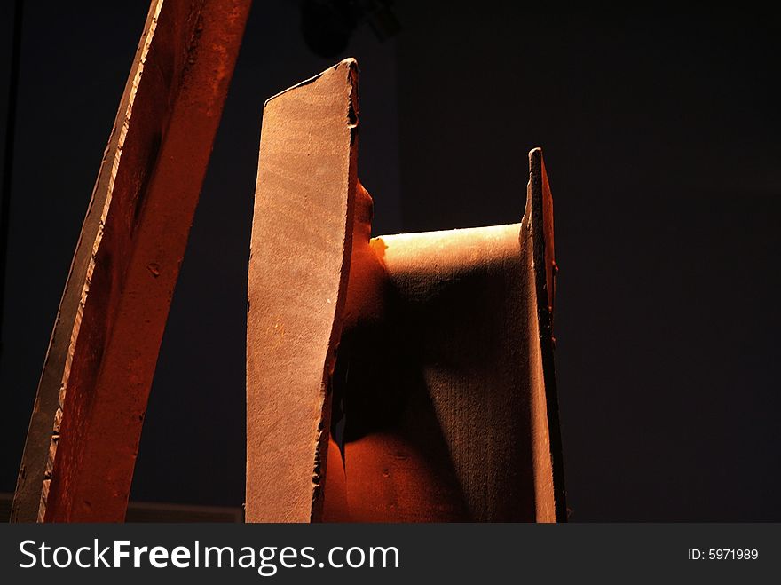 Twisted steel beam from world trade center that was melted