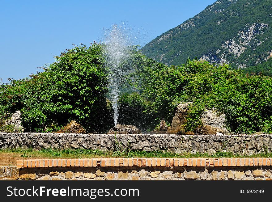 A fountain in an Abruzzo garden , in central italy. A fountain in an Abruzzo garden , in central italy