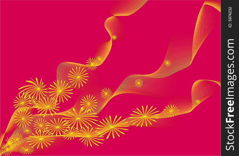 Lines decorated yellow flower on red background. Lines decorated yellow flower on red background