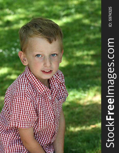 Young blond boy in a park setting. Young blond boy in a park setting