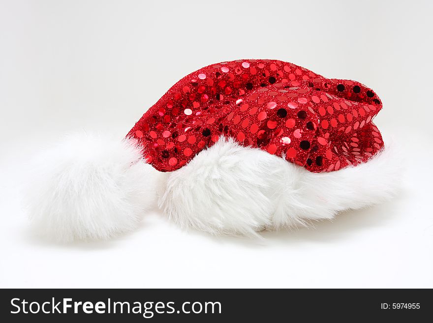 A red santas hat shot on white. A red santas hat shot on white