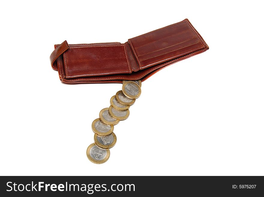 Purse with coins isolated on a white