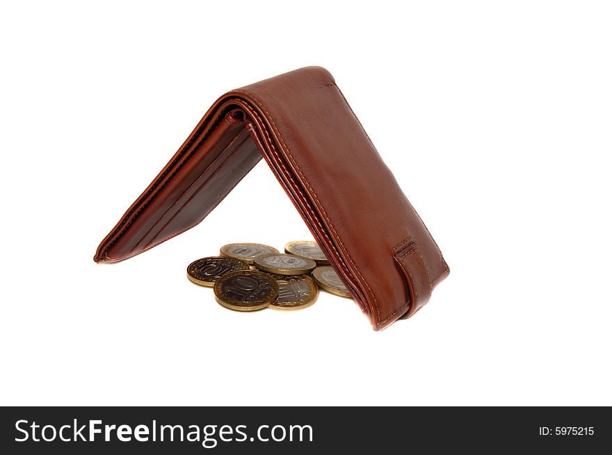 Purse with coins isolated on a white