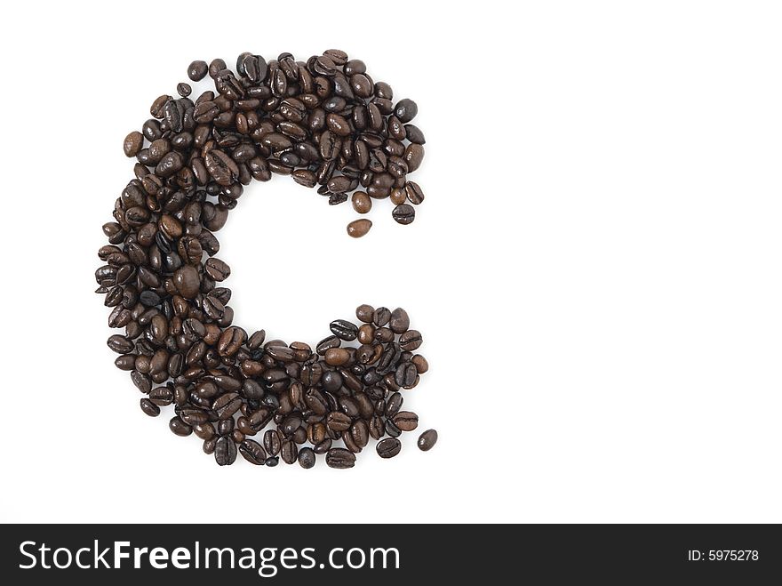 Closeup shot of letter C for coffee, shot against white background. Closeup shot of letter C for coffee, shot against white background