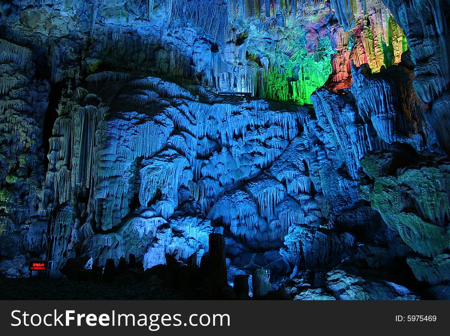 LuDiYan Cave, Guilin, China. Stalactites formed by nature though millions of years. LuDiYan Cave, Guilin, China. Stalactites formed by nature though millions of years