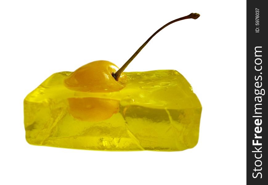 Yellow cherry frosen in jelly