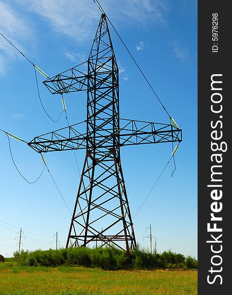 Electricity pylon construction in the field.