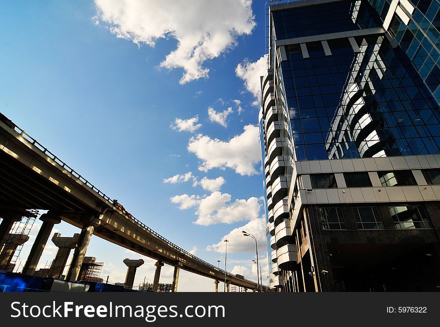 New modern business centre in blue color in moscow city , russia