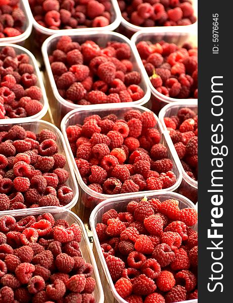 Stall of raspberry at the market