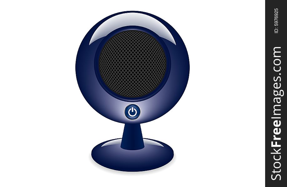 A blue desktop speaker isolated on a white background