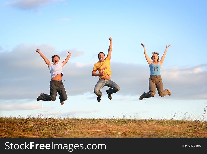 Happy colorfool jumping people outdoors. Happy colorfool jumping people outdoors