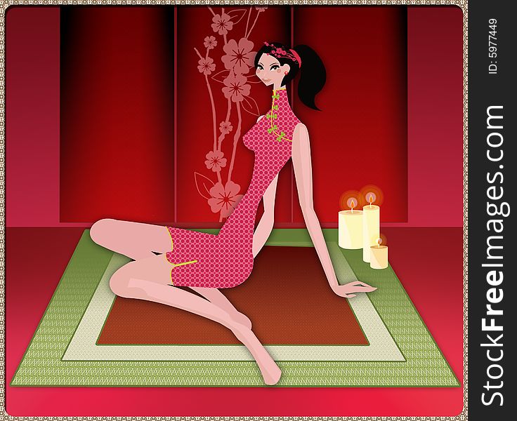 An illustration made with illustrator and photoshop with use of patterns for clothes and furniture. An illustration made with illustrator and photoshop with use of patterns for clothes and furniture