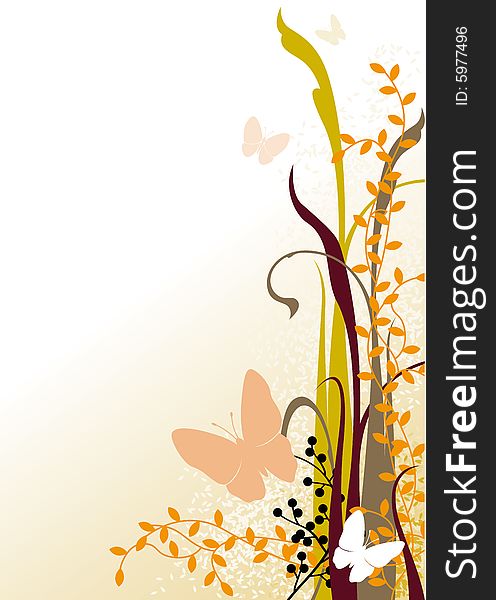 Background design with plants and butterflies. Background design with plants and butterflies