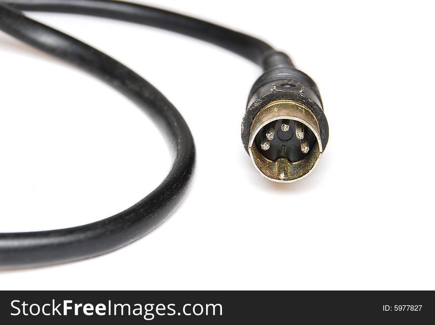 Old antenna cable, is isolated on a white background.