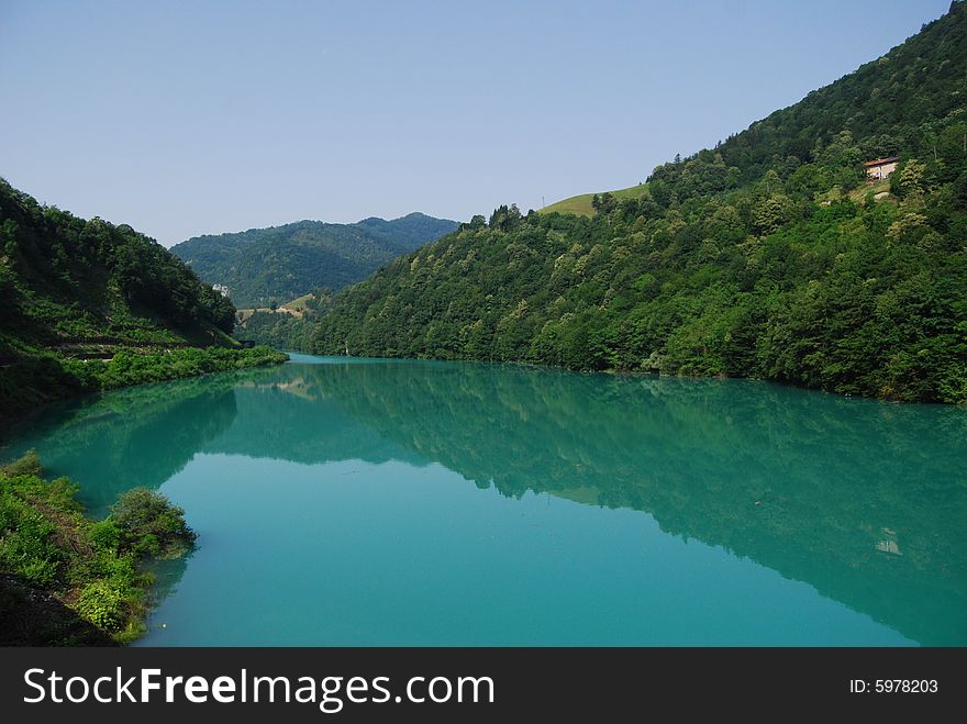 Turquoise color alpine lake in West Slovenia