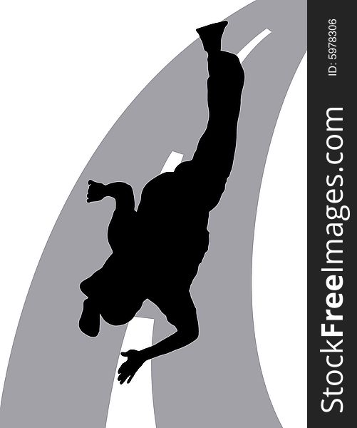 Illustration silhouette of dancer on street background. Illustration silhouette of dancer on street background