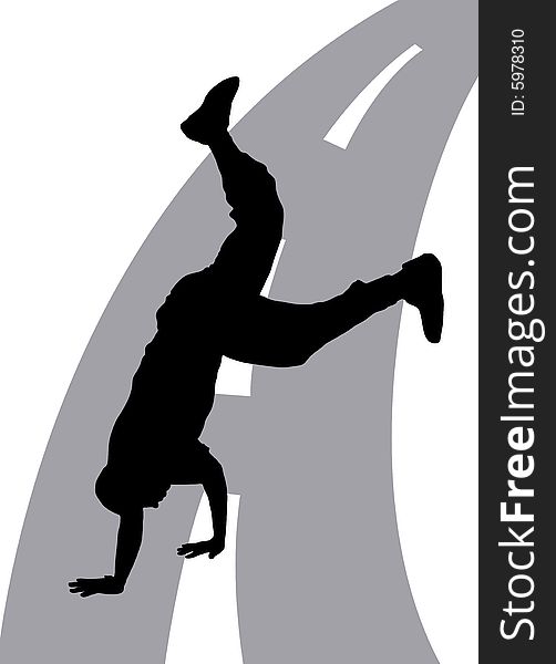 Illustration silhouette of dancer on street background. Illustration silhouette of dancer on street background