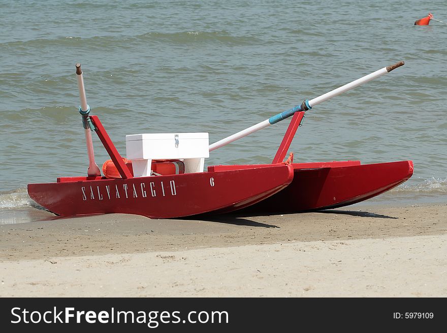 Rescue boat parked on the beach