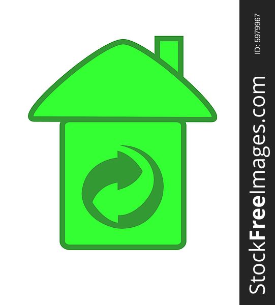 House and recycling on white background