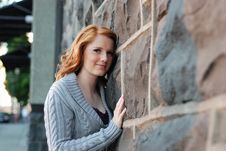 Girl Standing Against Brick Wall - Horizontal Royalty Free Stock Images Girl Standing Against Brick Wall - Horizontal Royalty Free Stock Images