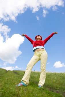 Happy Girl On The Hill Royalty Free Stock Images Happy Girl On The Hill Royalty Free Stock Images