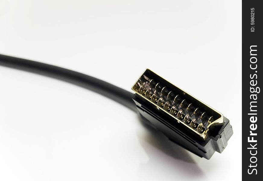 A video connector cable on white background. A video connector cable on white background