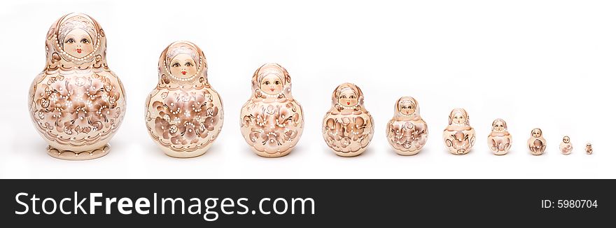 Colorful russian nesting dolls isolated on a white background