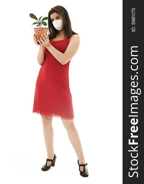 Girl With Plant In Respirator