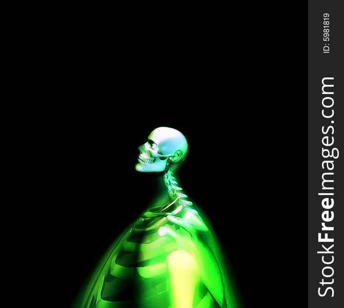 A distorted green skeleton that would make an interesting medical or Halloween image. A distorted green skeleton that would make an interesting medical or Halloween image.