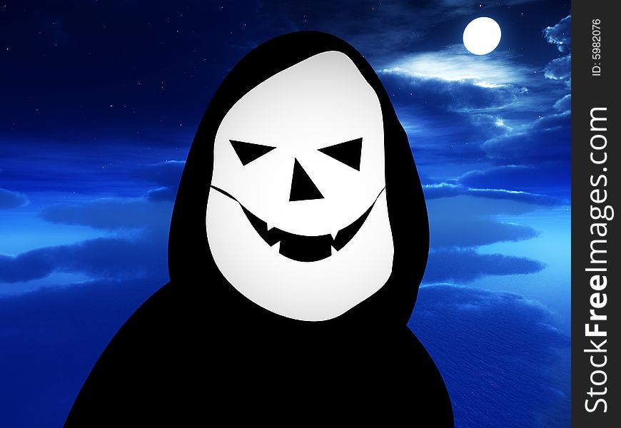 A cartoon version of death with a nightime background. A cartoon version of death with a nightime background.