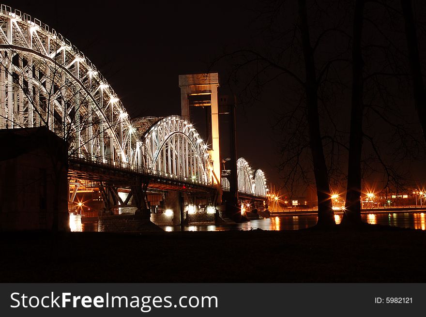 Railroad bridge over the Neva river. Saint-Petersburg. Russia