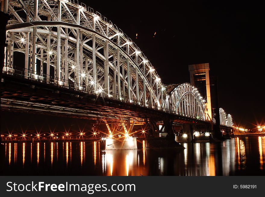 Railroad bridge over the Neva river. Saint-Petersburg. Russia