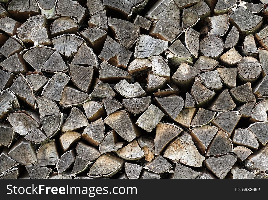 The stack of birchen firewood as background