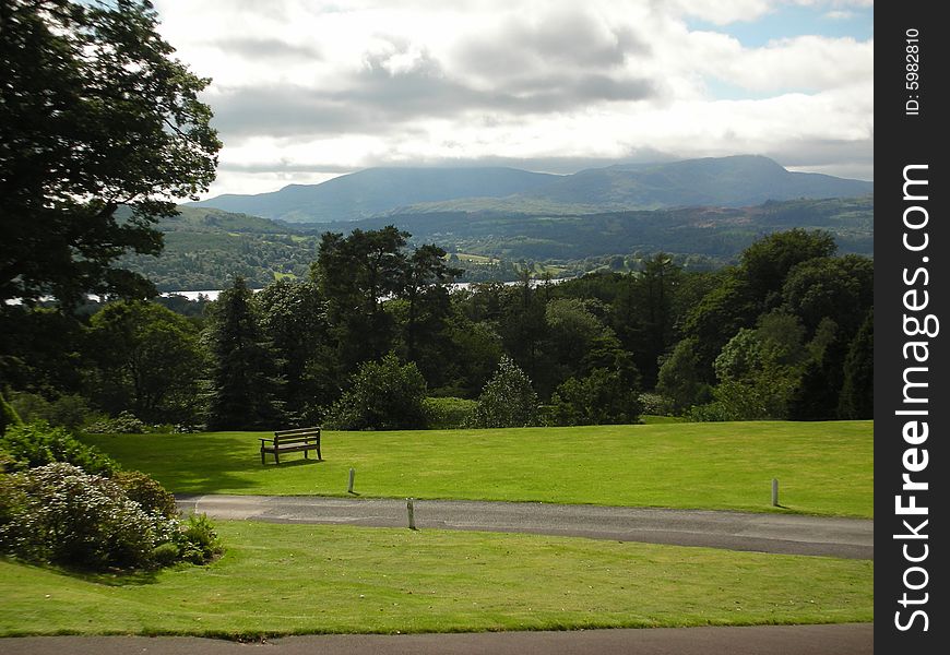 Park view at the lake district area in England