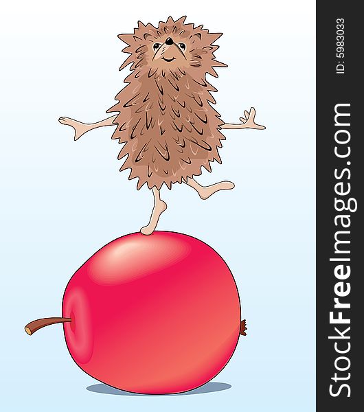 The hedgehog pleased by getting a fresh apple. The hedgehog pleased by getting a fresh apple.