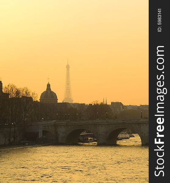 Paris on morning with eiffel tower siluet in background. Paris on morning with eiffel tower siluet in background