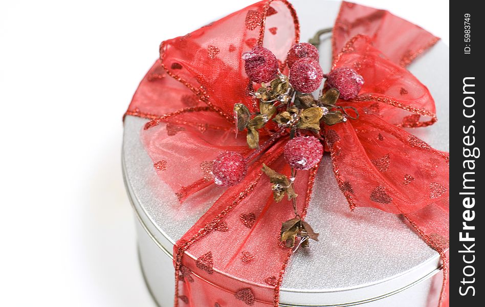 Metal gift box with beautiful red bow. Metal gift box with beautiful red bow