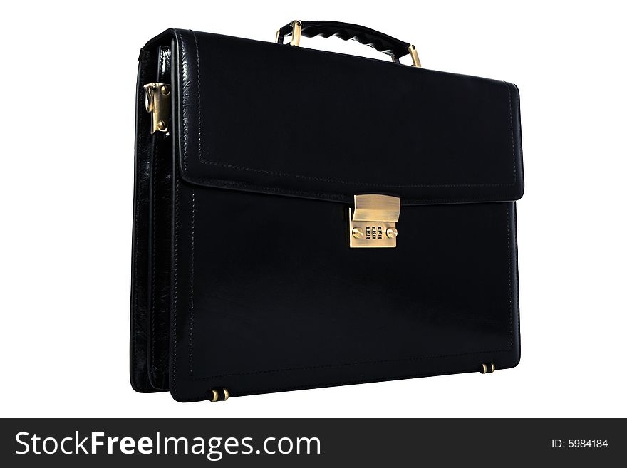Fashionable leather briefcase on a white background