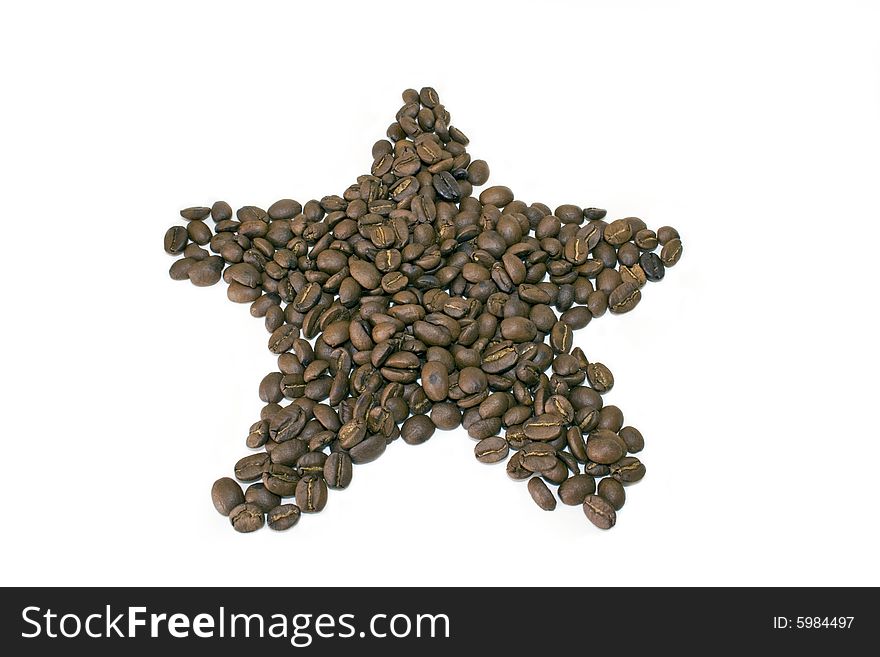 Coffee beans in the shape of a star, on white background. Coffee beans in the shape of a star, on white background