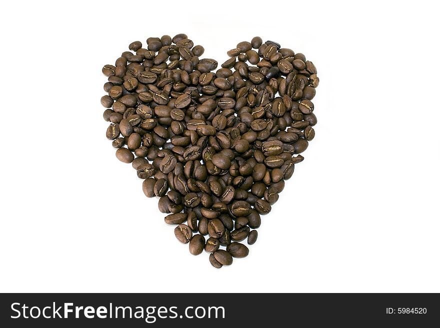 Coffee Beans in heart shape on white background. Coffee Beans in heart shape on white background