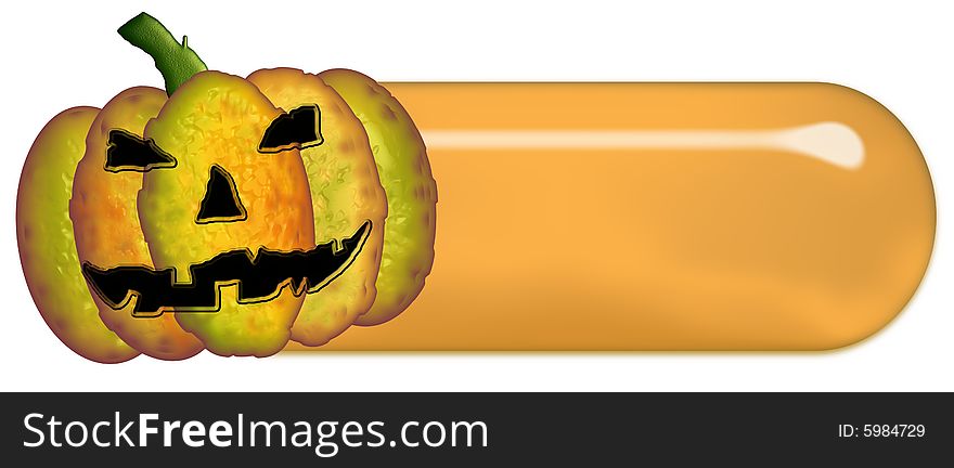 Website glassy orange button with a fine carved halloween jack o lantern typical Pumpkin. Website glassy orange button with a fine carved halloween jack o lantern typical Pumpkin