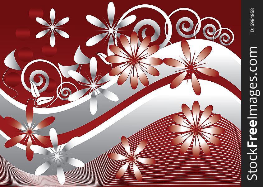 Red and White    Flowers are Featured in an Abstract Floral Illustration. Red and White    Flowers are Featured in an Abstract Floral Illustration.