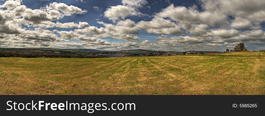 Panorama of Whitby with ruins of Abby